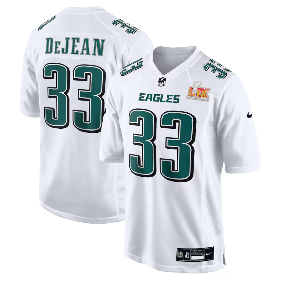 Men's Philadelphia Eagles Cooper DeJean #33 Tundra White Super Bowl LIX Jersey